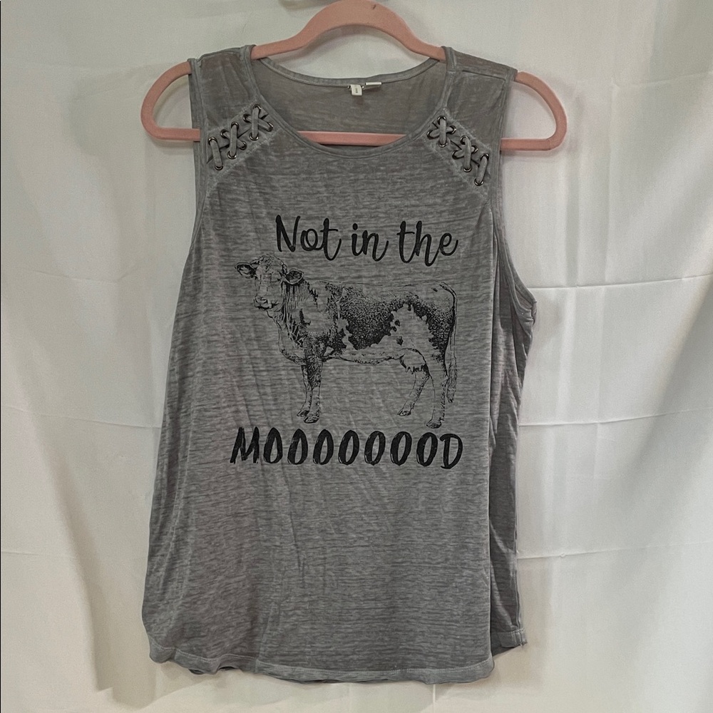 Cato Gray Tank Top with Cow Graphic